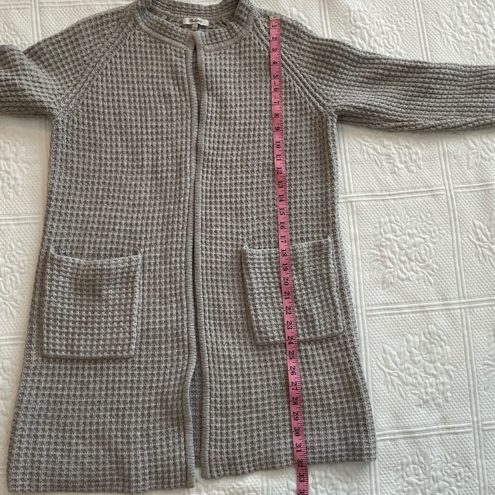 Madewell Waffle Stitch Long Sweater Cardigan Coat Pockets Gray/Silver Wool Blend - Picture 14 of 16